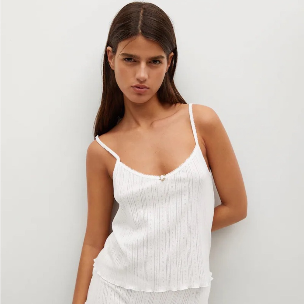 Mango white cotton pajama rosette tank top y2k